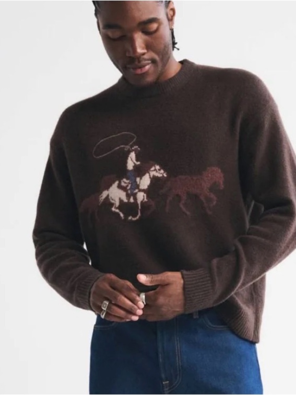 Abercrombie & Fitch Cowboy Western Sweater Oversized Western Graphic Mens Size L
